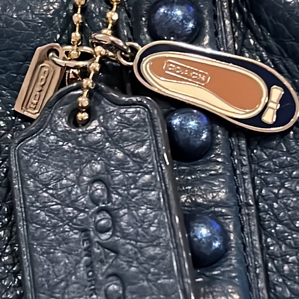 Vintage Coach blue satchel purse F57513 extra charms Central rivets